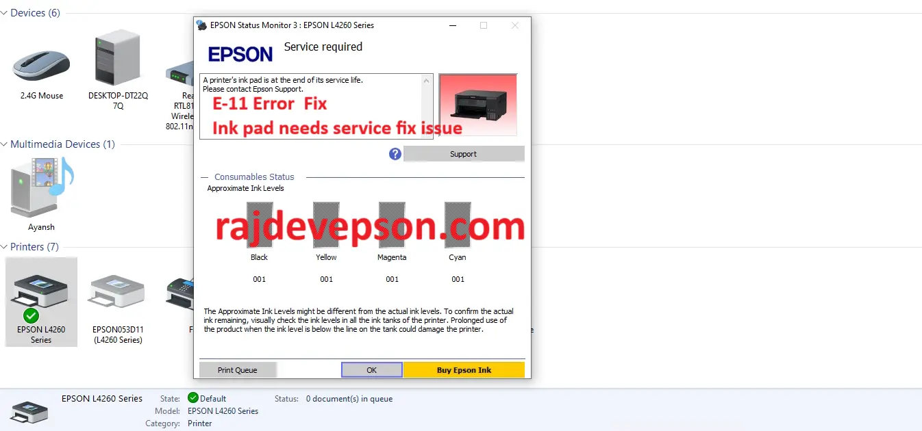 Epson L4260 Adjustment Program E-11 Fix